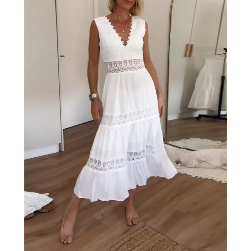 Elea™ - Robe en dentelle artisanale avec décolleté en V - Bibi Chérie