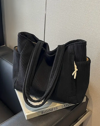 Léa™ – Tote bag côtelé avec détail en cordon - Bibi Chérie
