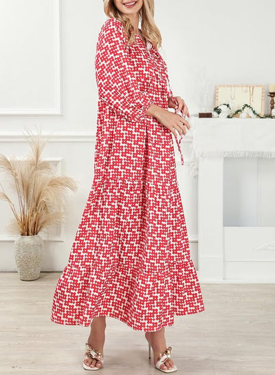 ÉLODIE – Robe longue bohème à manches bouffantes à motif géométrique - Bibi Chérie