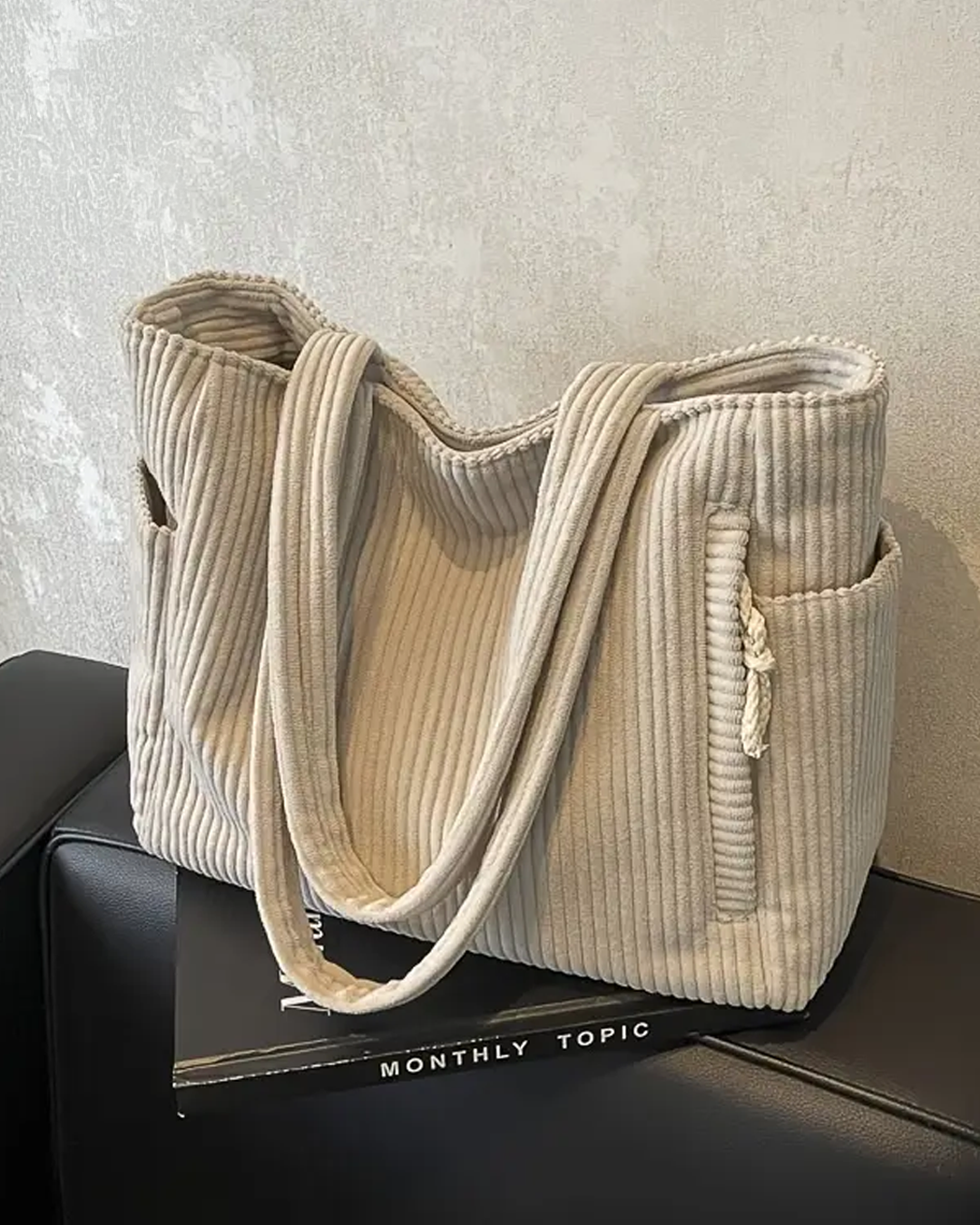 Léa™ – Tote bag côtelé avec détail en cordon - Bibi Chérie