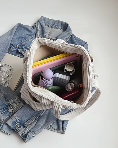 Léa™ – Tote bag côtelé avec détail en cordon - Bibi Chérie