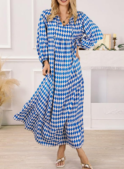 ÉLODIE – Robe longue bohème à manches bouffantes à motif géométrique - Bibi Chérie