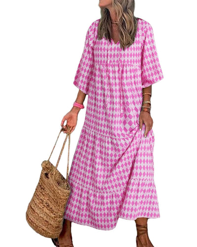 ÉLODIE – Robe longue bohème à manches bouffantes à motif géométrique - Bibi Chérie