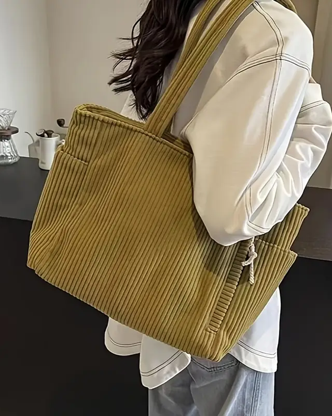 Léa™ – Tote bag côtelé avec détail en cordon - Bibi Chérie