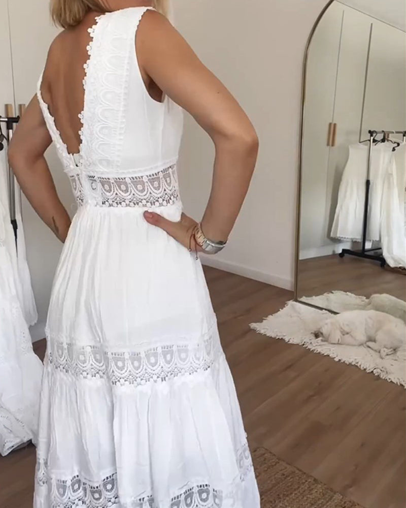 Elea™ - Robe en dentelle artisanale avec décolleté en V - Bibi Chérie