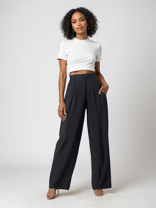 Lorette | Pantalon Large à Rayures Chic