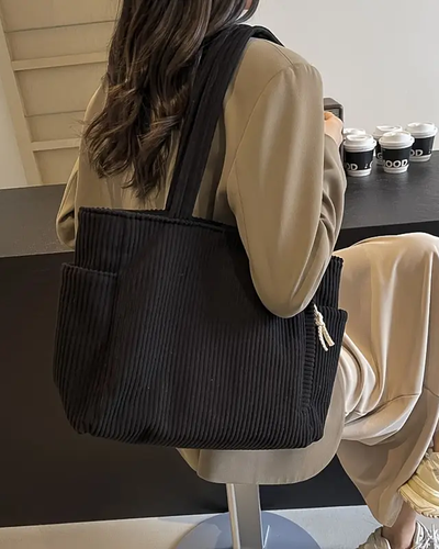 Léa™ – Tote bag côtelé avec détail en cordon - Bibi Chérie