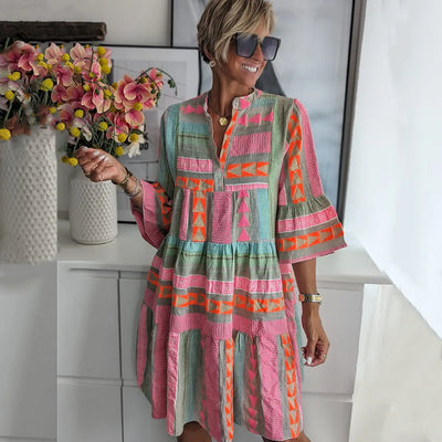 Claire – Robe Bohème Colorée à Volants - Bibi Chérie