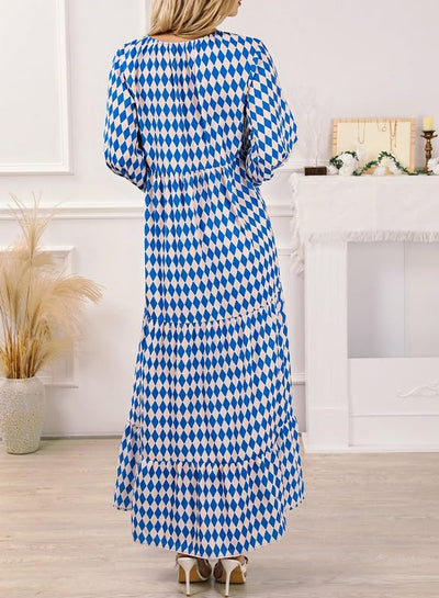 ÉLODIE – Robe longue bohème à manches bouffantes à motif géométrique - Bibi Chérie